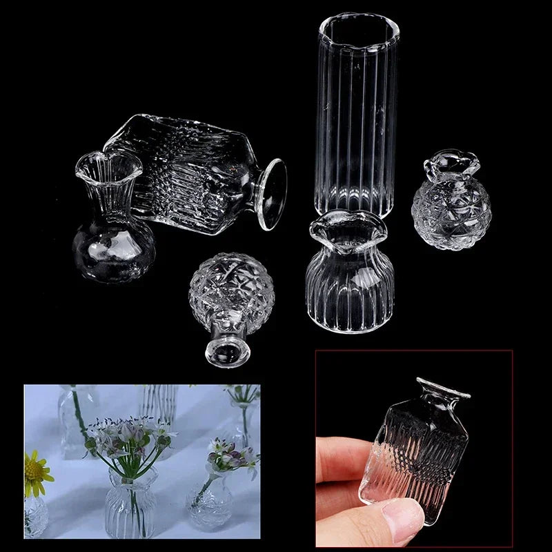 vases transparents decoratifs vintage accessoires decoration maison pouppee jouets enfants miniature 112èmescale