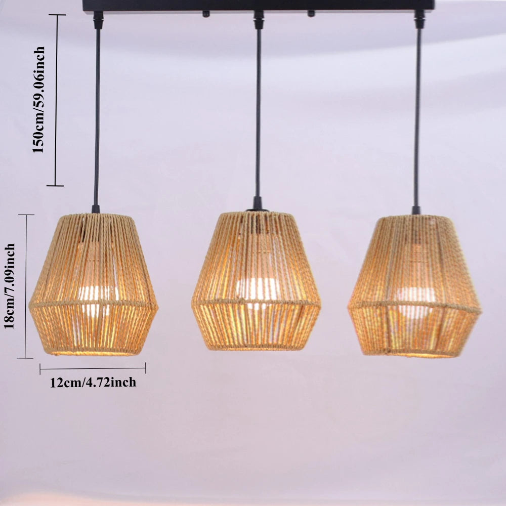 lampe suspendue moderne tissée rotin naturelle cuisine éclairage quotidien interrupteur bouton 3000K 6000K opacité