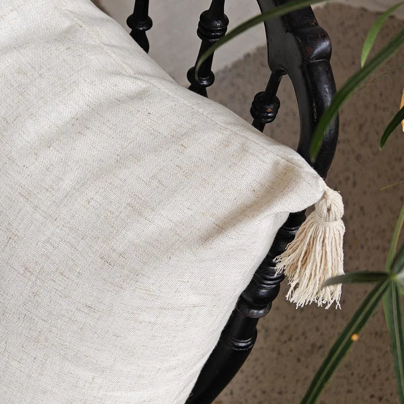 housse coussin carré motif floral rustique polyester beige pompons décoratif intérieur voiture