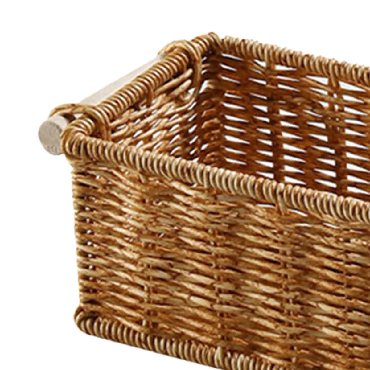 paniers rangement tressés marron poignées bois bohème organisation salle bain cuisine