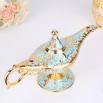 lampe huile bleue dorée ornement florale artisanale baroque chaîne dorée maison décoration
