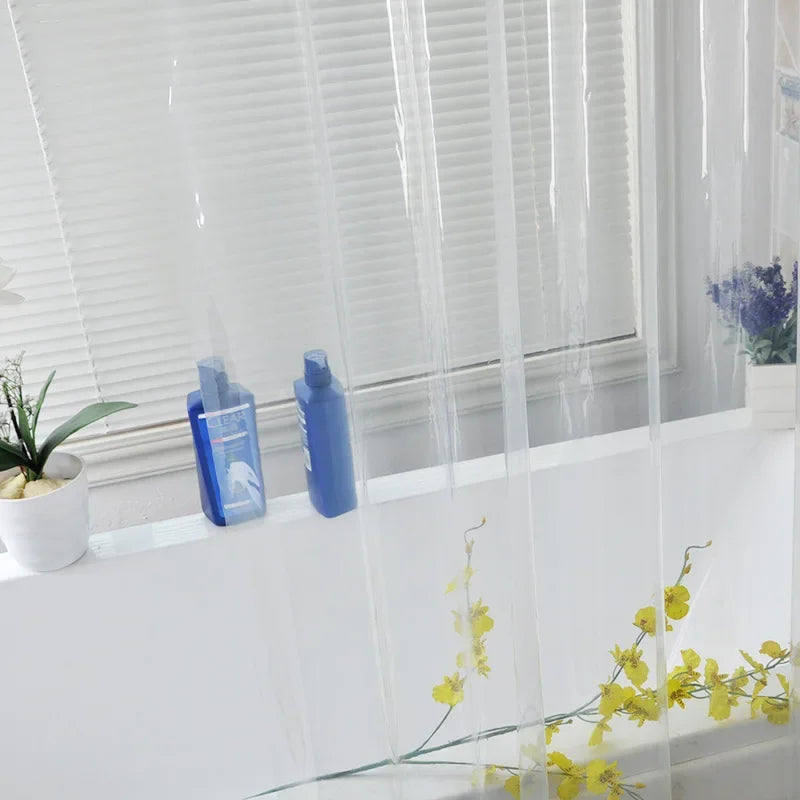 rideau douche transparent blanc translucide moderne anneaux métalliques salle bain