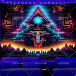 tapisserie blacklight géométrique lumineuse moderne abstraite néon bleu violet orange