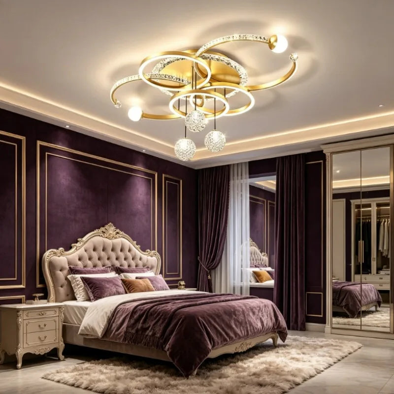 suspension moderne luminaire led or blanc noir cristaux incrustés contemporain anneaux pendants