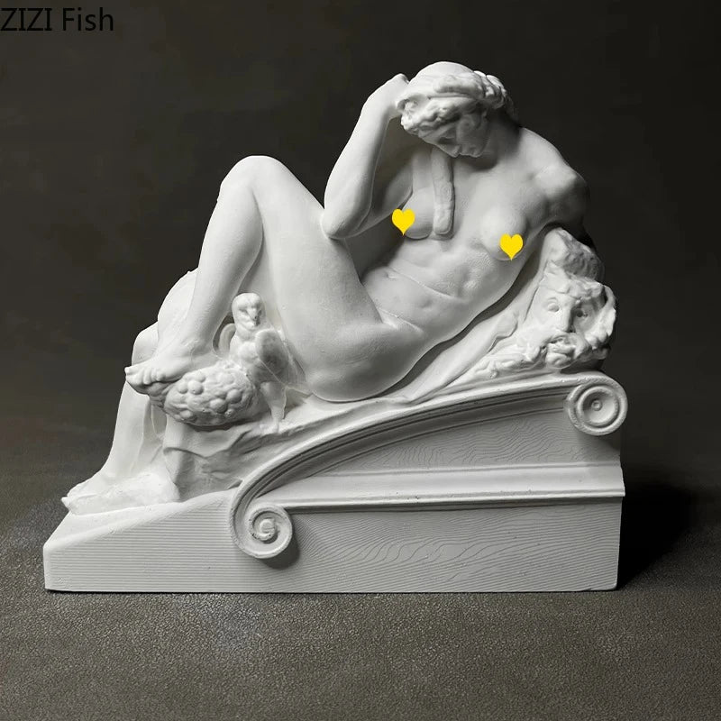 figurines decoratives classiques personnages masculins art antique grecque romaine blanc details anatomiques trone colonnes
