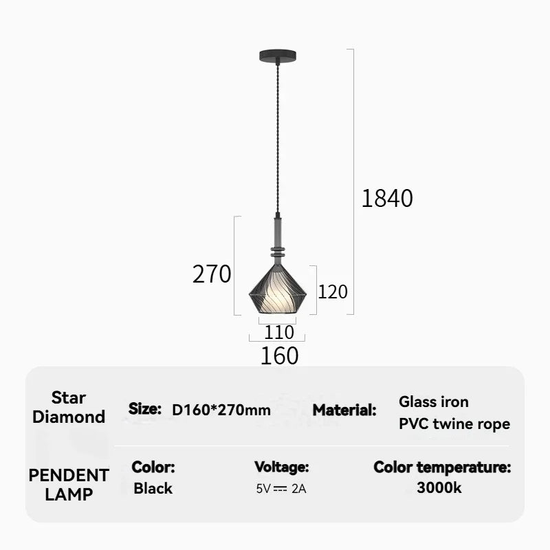 lampe suspendue verre texturé moderne minimaliste argenté transparent 3000k 4000k 6000k