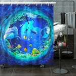 rideau douche dauphins sous marin polyester moderne 12 crochets poisson corail enfant océan bleu
