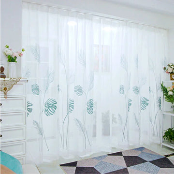 rideau tulle feuilles tropicales blanc vert clair moderne translucide 100cm largeur