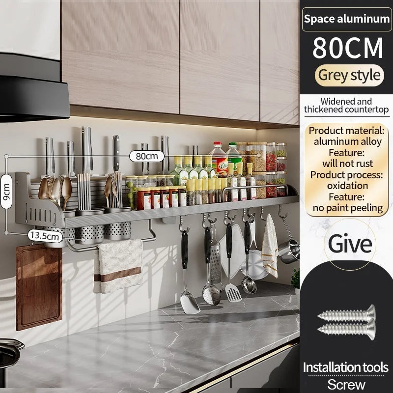 étagère cuisine multifonctionnelle argentée adhésive moderne couteaux cuillères bouteilles serviettes