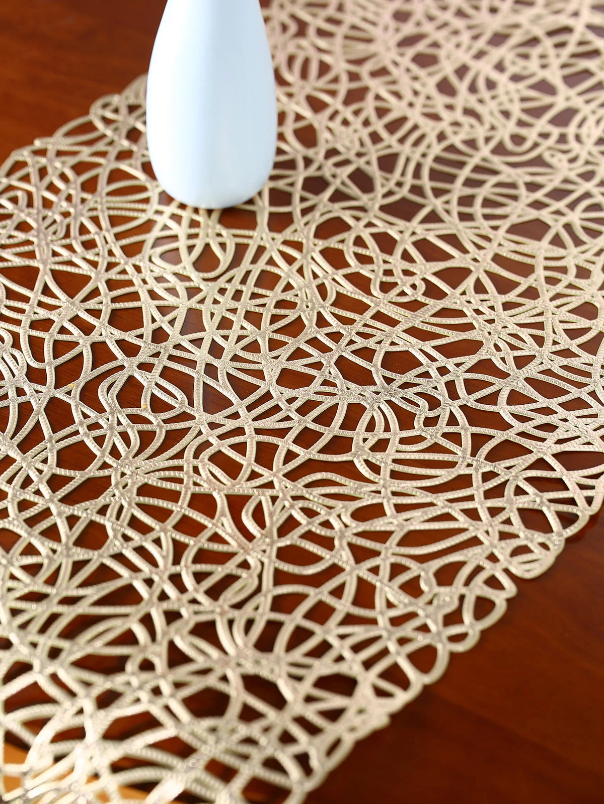 nappe decorative moderne or blanc argent motifs circulaires translucide mariage eventDecorationintérieur