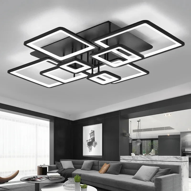 plafonnier moderne acrylique led noir géométrique contemporain suspension lumineuse cascade carrés