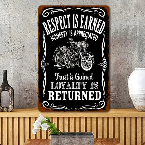 plaque décorative vintage moto texte respect suspension alu noir blanc gris métallique