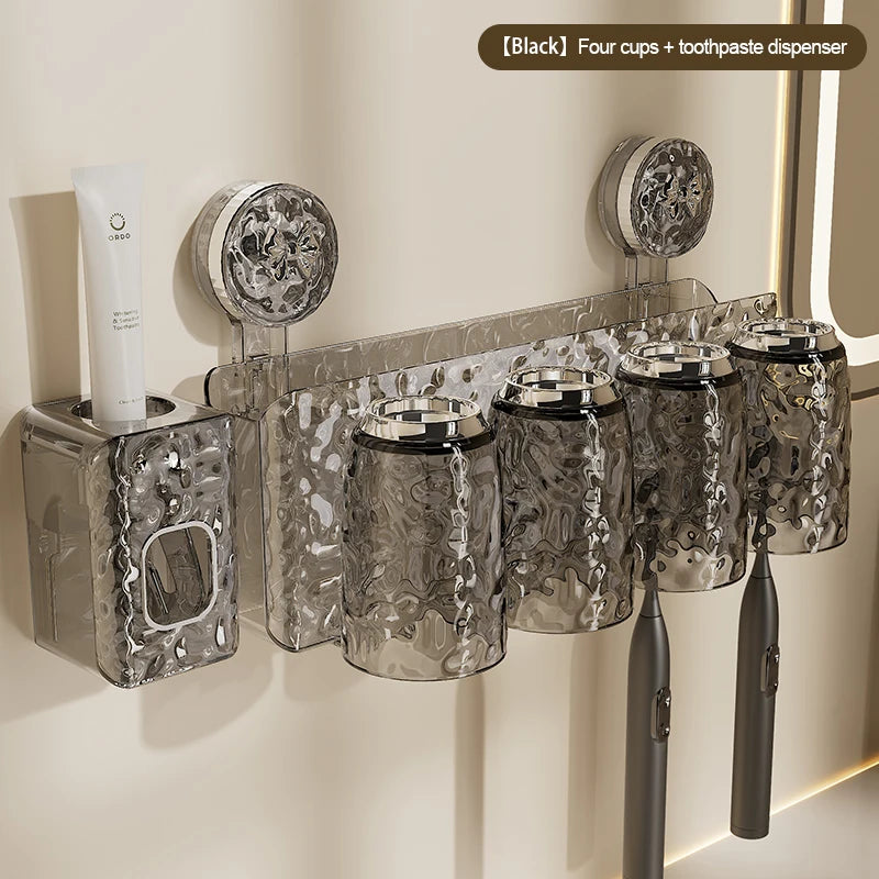 porte brosses dents gobelets transparent moderne texturé fixation suction salle bain