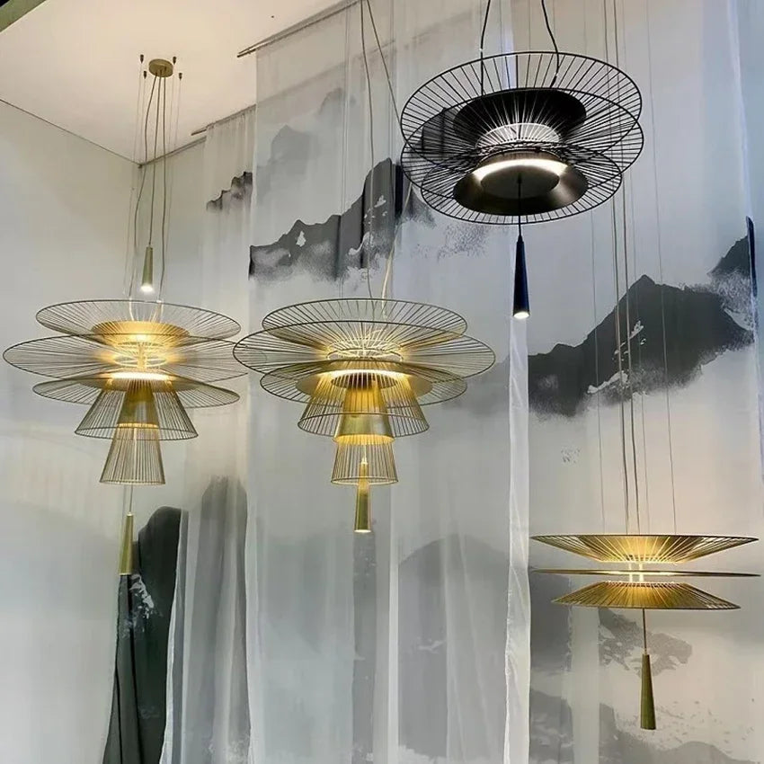 suspension lumineuse moderne dorée cercles concentriques opaque chaîne câble électrique 60 249 lumens 90
