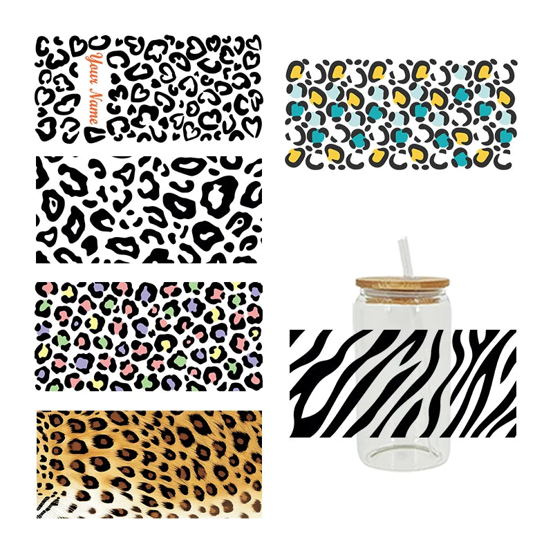 autocollants décoration diy bouteille verre léopard transparent moderne paille couvercle bois