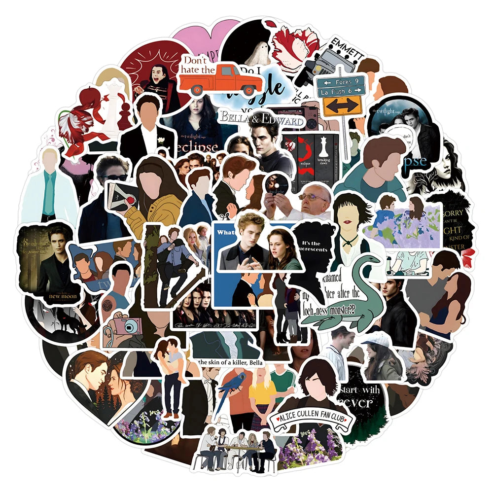 sticker cartoon personnages scènes textes vampires edward twilight opaques adhésifs collection diverses