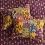 couvre lit patchwork floral boho chic violet orange bleu jaune marron king queen 223x269cm