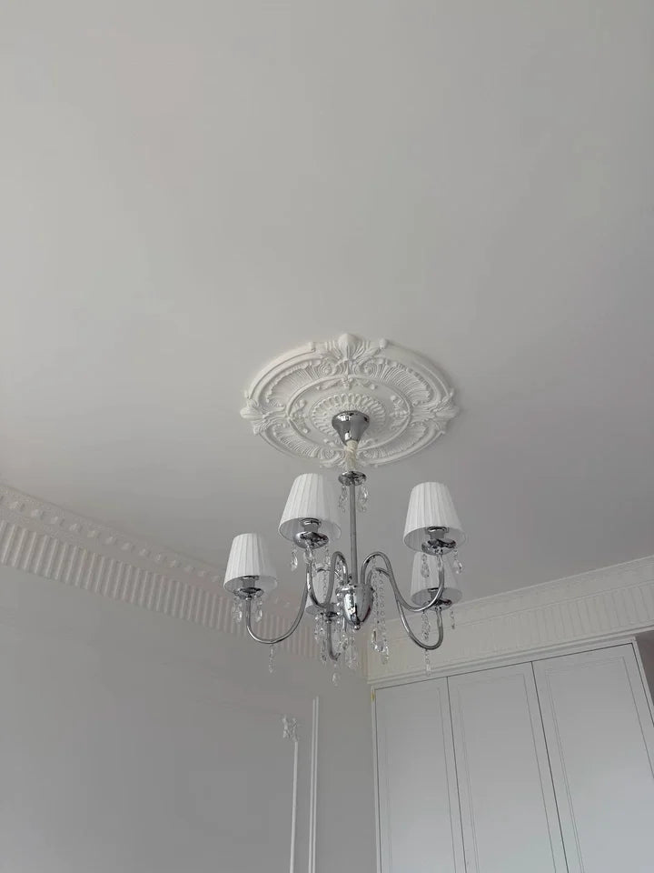 lustre cristal classique argenté abat jour conique cristaux pendus salon salle