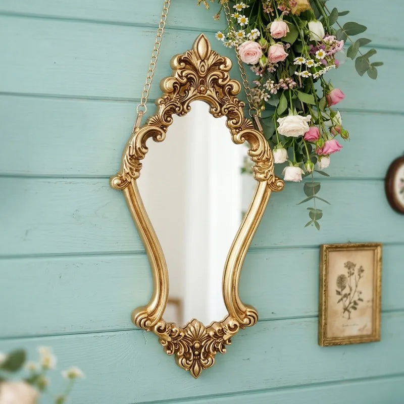 miroir decoratif baroque or floral suspendu chaîne vintage chambre salon entree