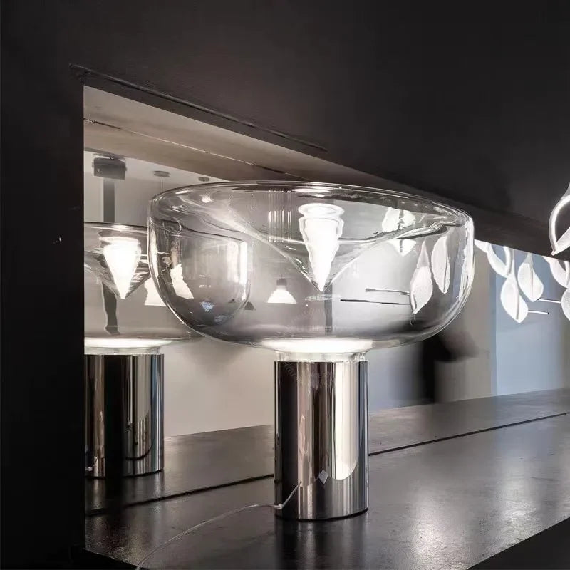lampe table led transparente moderne base métallique interrupteur tactile vde certifié flux lumineux variable