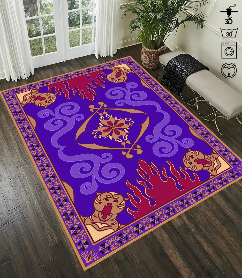 tapis salon moderne motif ethnique violet rouge beige doré décoratif maison chambre grand