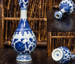 Bouteille porcelaine bleue et blanche peinte main artisanale décorative