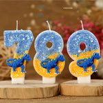 bougies anniversaire chiffres bleu jaune blanc paillettes dinosaure décoratives thème