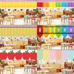 rideaux polyester crayon motif anniversaire retour école moderne enfantin jaune rose blanc
