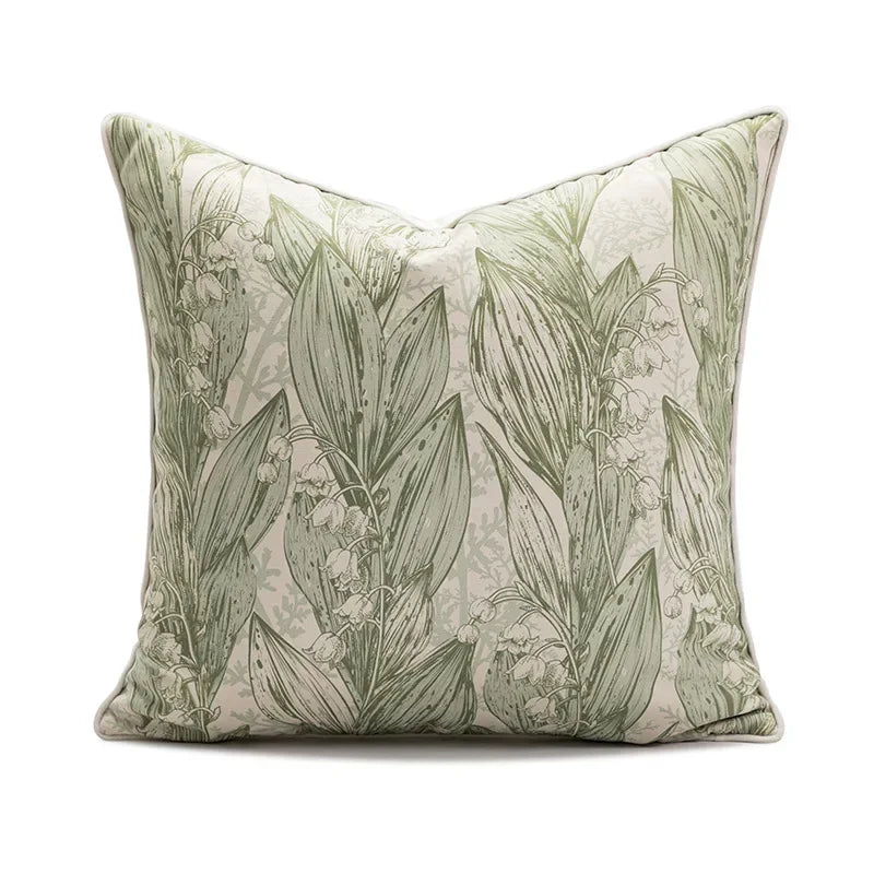 housse coussin motif floral moderne vert clair fond beige polyester 45x45cm decoration salon véhicule