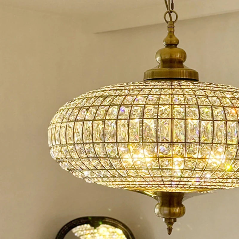 lustre suspendu cristal doré vintage rétro salon salle manger luxe