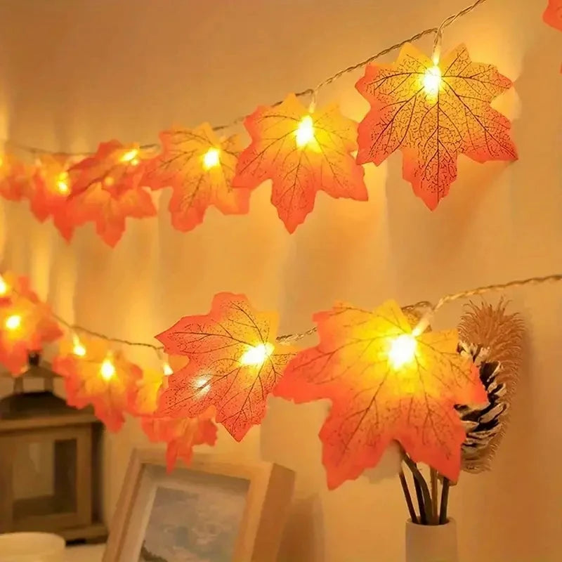 guirlande lumineuse feuilles érable led automne orange rouge jaune décoration extérieure intérieure festive chambre