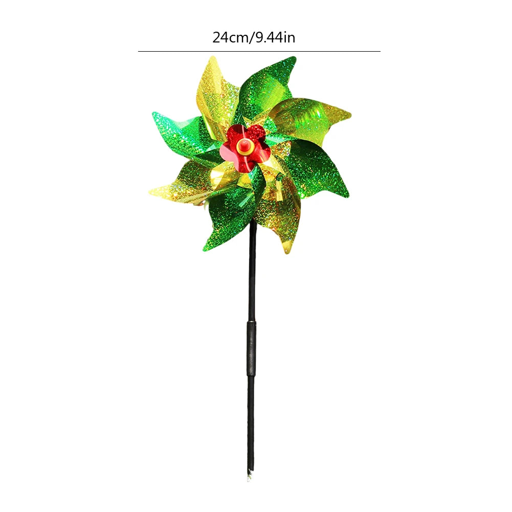 décor extérieur moderne moulin vent argent bleu jaune holographique 18cm 52cm piquet métallique jardin
