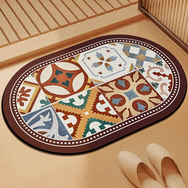 tapis sol multicolore patchwork moderne motifs géométriques floraux salle bain lavable machine absorbant
