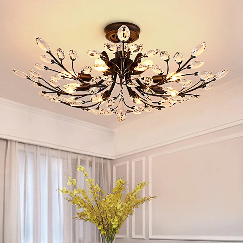 Plafonnier cristal noir design américain pour chambre cosy