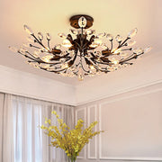 luminaire cristal bronze floral moderne élégant fixe ampoules transparent branches feUILLES