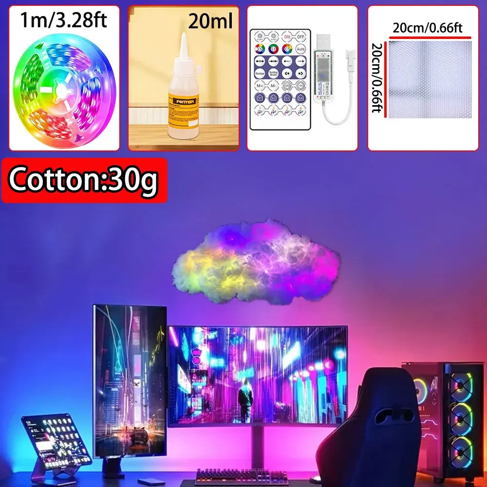lampe led nuage multicolore moderne adhésive ruban led contrôleur chambre
