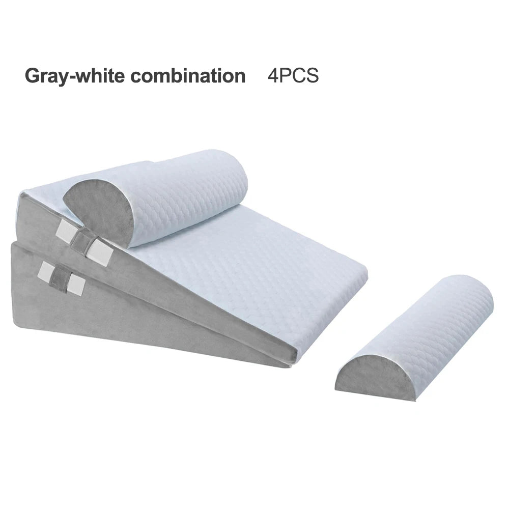 coussin coin mousse mémoire forme ergonomique tissu polyester velours gris confortable relaxant rouleau cylindrical