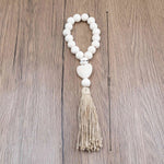 bracelet boho chic rondes coeur relief pompon coton beige clair unique naturel