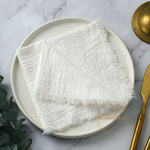 serviettes table coton beige bleu marine franges rustique réutilisables pack 20 cm32cm