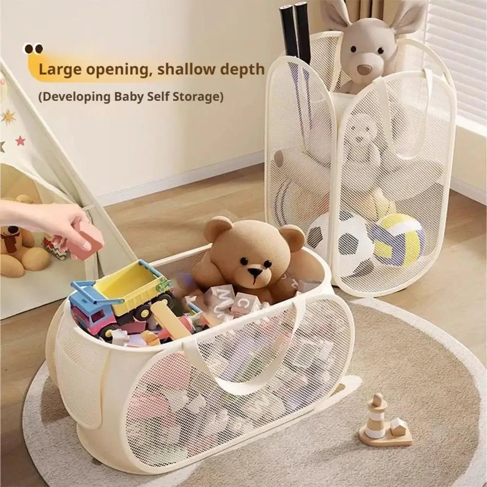 panier rangement jouets enfants imperméable maille fine ours peluche beige clair moderne poignées