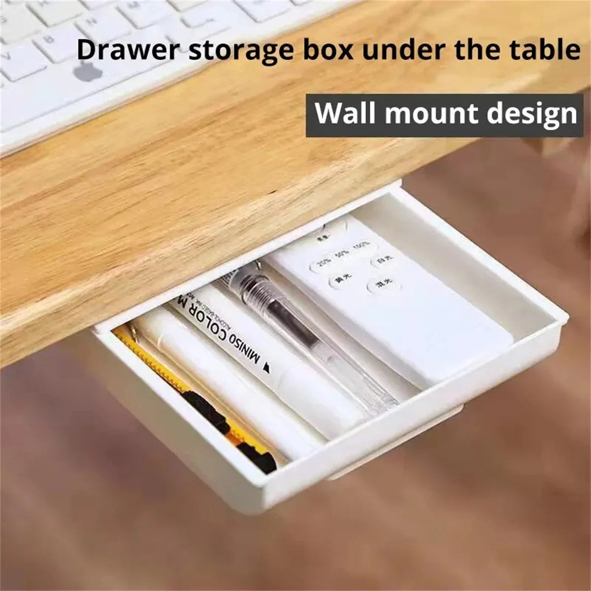 boîte rangement tiroir adhésif blanc moderne pratique papier objets sous plat lisse