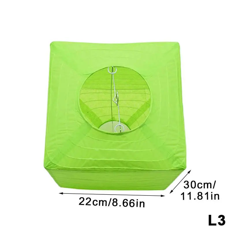 lanternes carrées papier plissé blanc orange vert rouge jaunes simples décoratives anneaux cordons métalliques