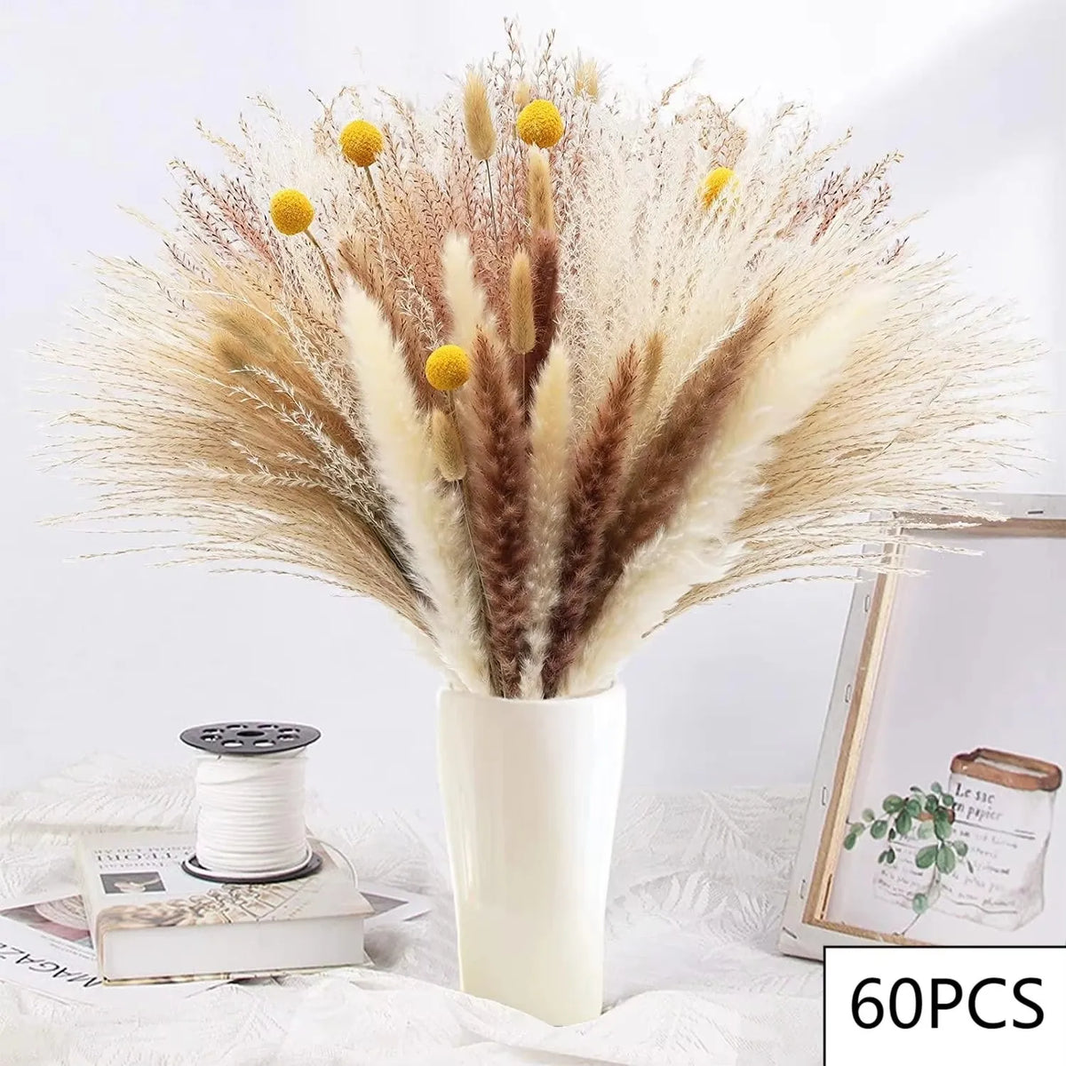 bouquet fleurs séchées naturelles vase boho décoration intérieure anniversaire noël valentin rouille blanc