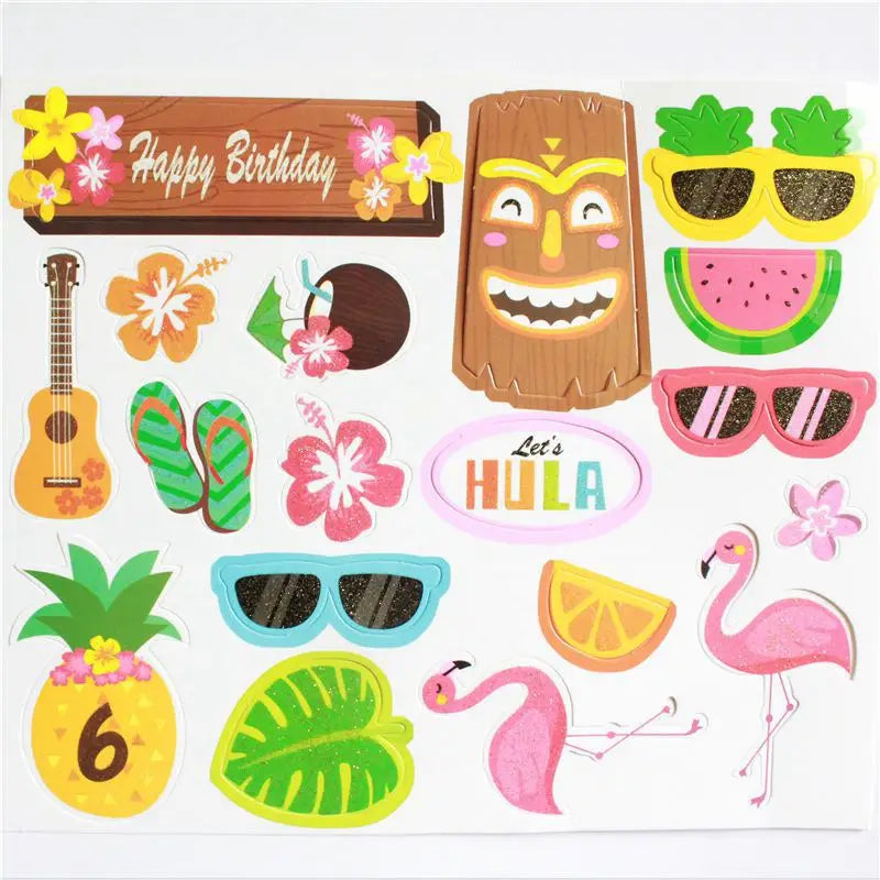 décoration fête hawaïenne ananas flamant rose palmier fruits coquille noix coco lunettes soleil clips