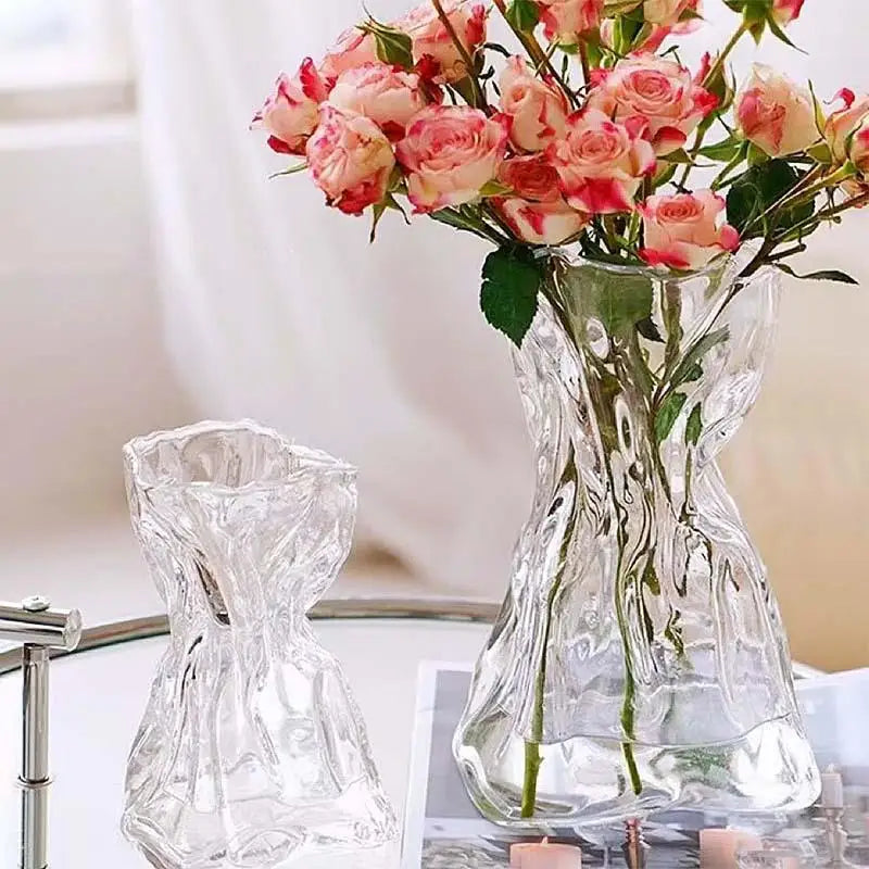 vase verre transparent plissé moderne élégant pot hydroponique décoration maison salon