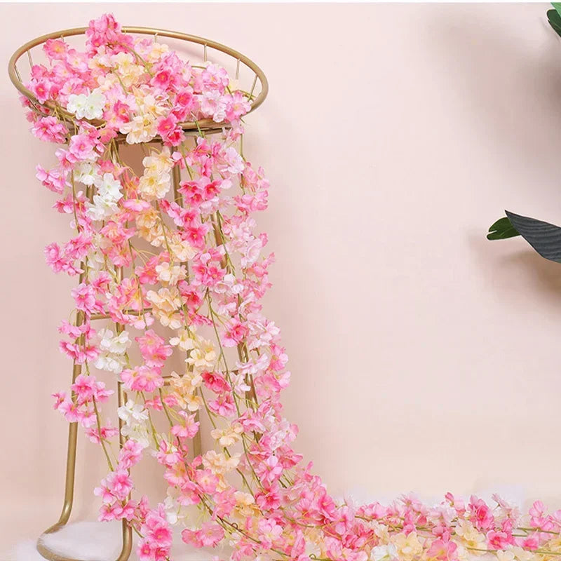 guirlande fleurs artificielles cerises mariage décoration romantique intérieur rose blanc