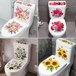 cache wc adhésif moderne fleurs colorées tulipes roses pivoines blanc amovible salle bain décoration