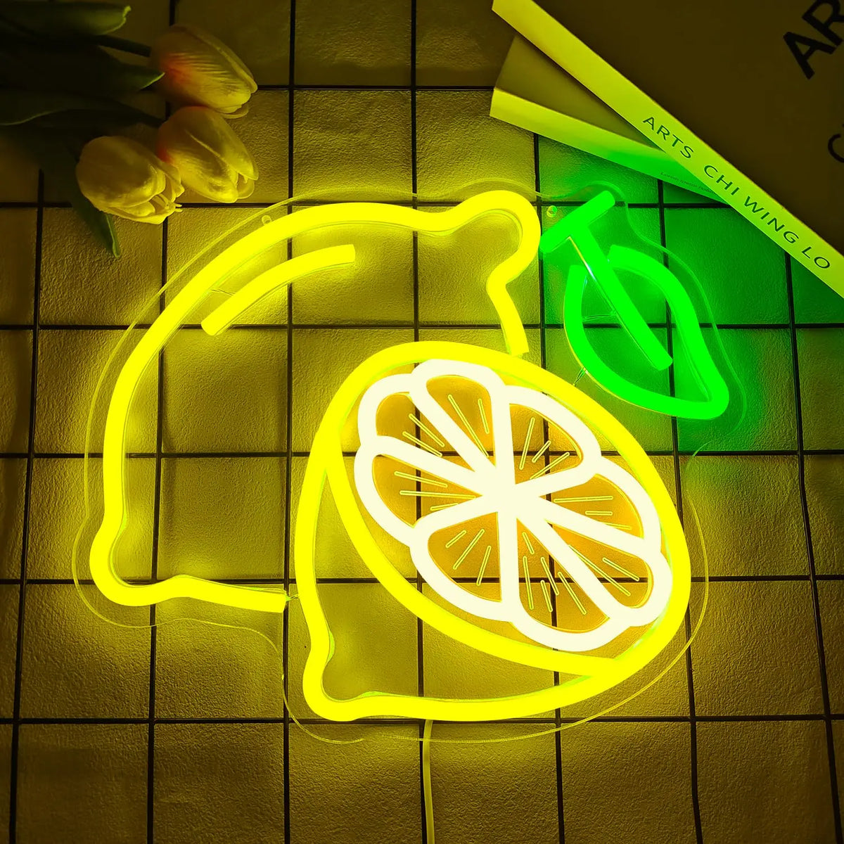 lampe néon citron jaune feuille moderne minimaliste crochet métallique commutateur variable câble usb