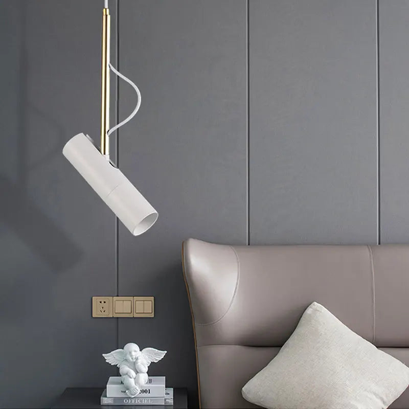 lampe suspendue moderne blanc noir or rond cylindrique câble salon chambre étude