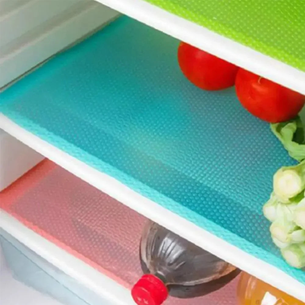 tapis rangement frigo moderne adhésif vert bleu rose micro perforé cuisine organisation 17.7x11.6